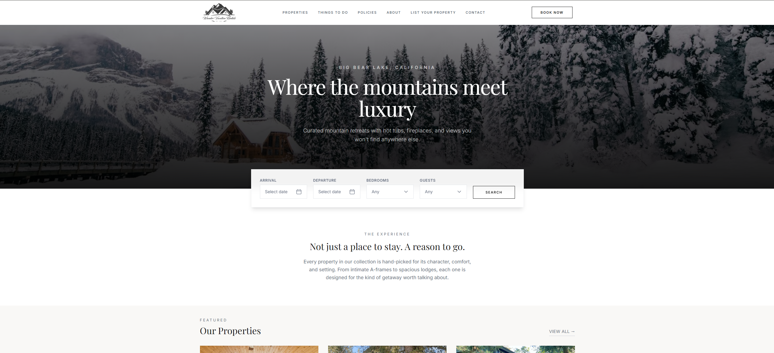 Wander Vacation Rentals website